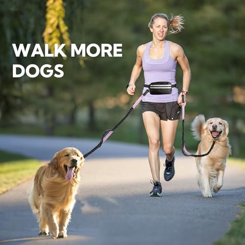 Hands Free Dog Leash for Two Dogs Walking (Black/Purple / Large)