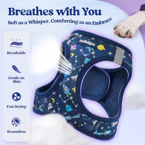 Dog Harness Medium Sized and Leash Set (Navy Space Pups / M (chest: 16 - 18.5"))