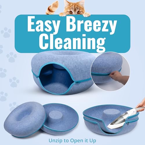 Cat Tunnel Bed for Indoor Cats Large (Light Blue)