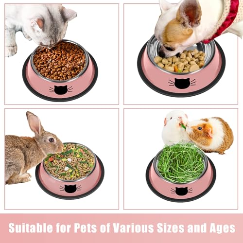2 Pcs Non Slip Stainless Steel Small Cat Food Bowls (Pink / 7 oz)