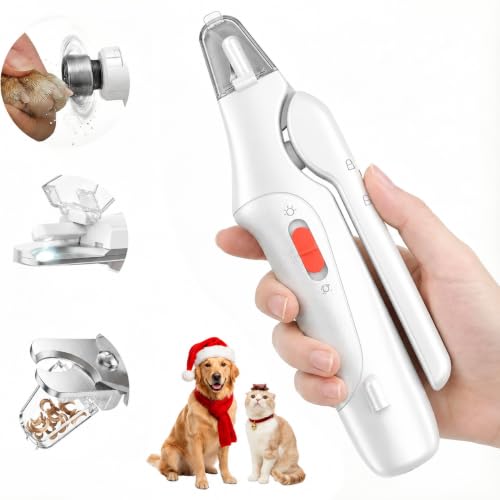 2-in-1 Dog & Cat Nail Clippers and Grinder with Catcher & 2 LED Lights (White)