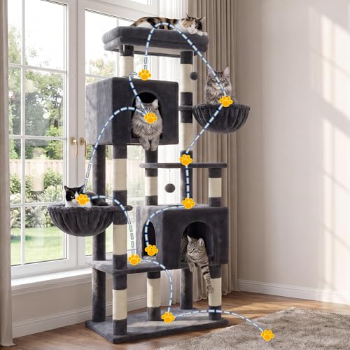 68.1" Cat Tree with Oversized Top Platform & Wide Base HCT059G (Smoky Gray / 68.1 inch)