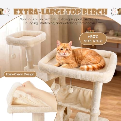 87 in Multi Level Tall Cat Tree Tower for Large Cats (Beige)