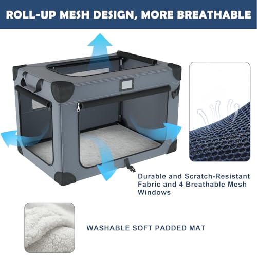 42 Inch Collapsible Dog Travel Crate for Soft Blanket and Foldable Bowl (Blue-X)