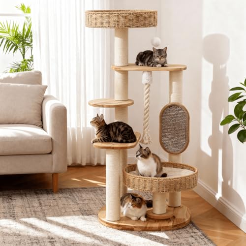 48in Natural Wood Cat Tree for Large Cats (48IN)