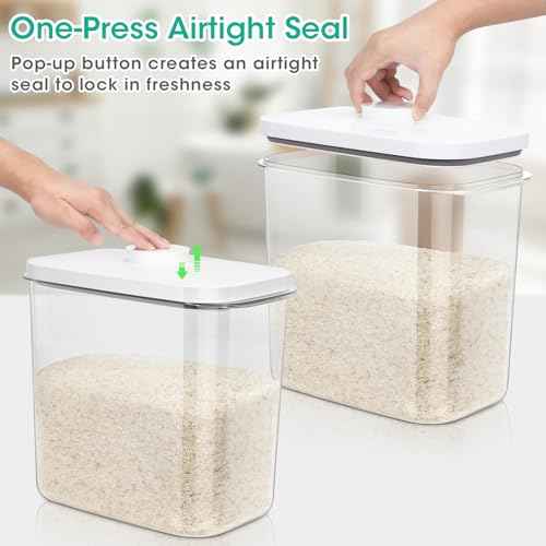 Large Rice Container 25 Lbs with Easy (White/Clear / 12.7 Qt-Pop)