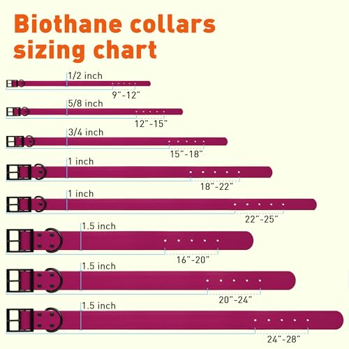 Biothane Waterproof Dog Collar Strong Coated Nylon Webbing with Black Hardware Odor (W3/4" x L15-18" / Magenta Pink)