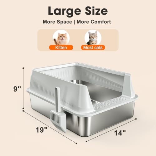 Stainless Steel Litter Box with Lid (Silver Gray / Large)