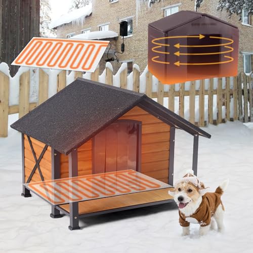 Medium Heated Dog House Outdoor with Insulated Liner for Winter (M-HP)