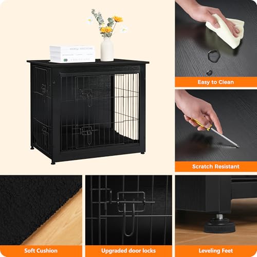 27" Dog Crate Furniture (Black / 27.2"L x 20.1"W x 23.6"H)