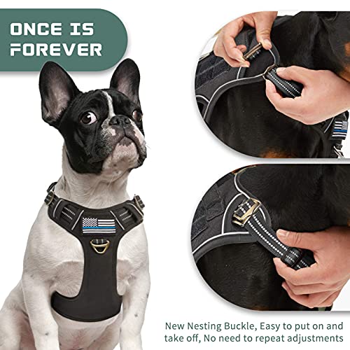 Tactical Dog Harness for Small Dogs No Pull (Black / S(Neck:13-16", Chest:15-23"))