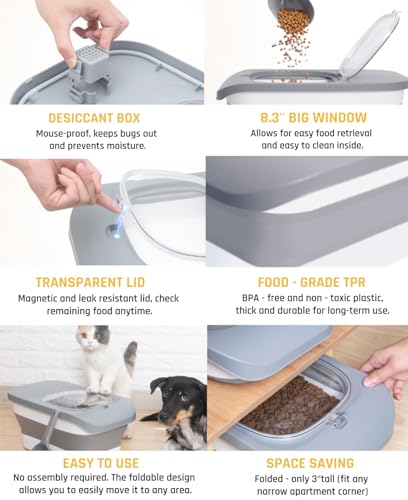 13Lbs Collapsible Dog Food Storage Container (Grey1-13lbs)