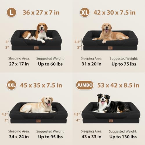 Orthopedic Washable XXL Dog Bed for Extra Large Dogs (Black / 45"L x 35"W x 7.5"Th)