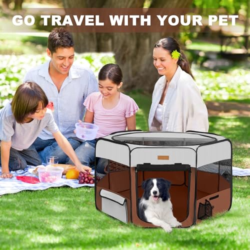 Portable Dog Playpen (Large / Brown)