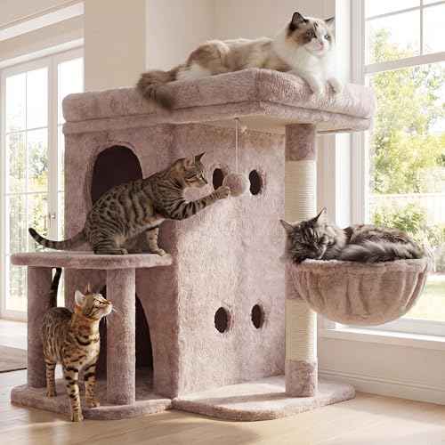 26.3" Cat Tree for Large Cats with Big Perch & Dual Condos HCT204SMU (Rosy Brown / 26.3 inch)