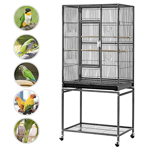 54 inch Wrought Iron Standing Large Parrot Parakeet Flight Bird Cage for Small Parrot Sun Parakeet Green Cheek Conure Lovebird Budgie Finch Canary Bird Cage with Stand (Hammertone Black)