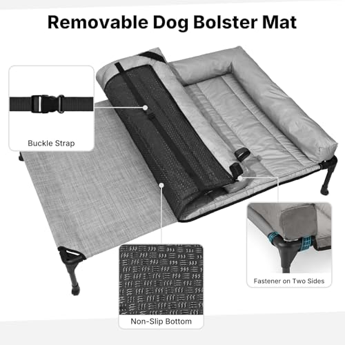 Outdoor Elevated Dog Bed with Waterproof Bolster Cushion (Light Grey / 53.0"L x 37.5"W x 9.0"Th)
