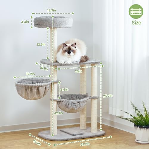 Small Cat Tree Tower with Lots of Scratching Posts (42 inches / Light Grey1)