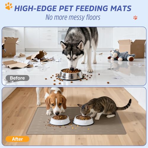 Large Dog Mats for Food and Water (Light Brown / 32"L x 24"W)
