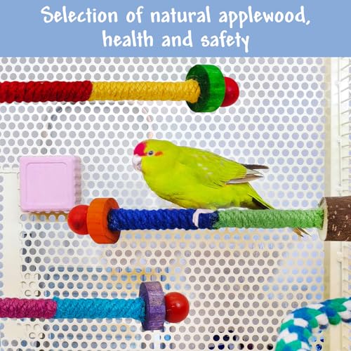 Parrot Cage Perches Stand Pole Parakeet Paw Grinding Stick Colorful Wood Perch Platform for Parakeets Cockatiels Lovebirds Green Cheeked Conures
