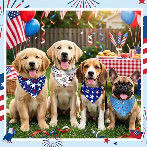 50 Pcs Patriotic Dog Bandanas Bulk 4th of July Bandanas for Dogs Star Triangle Kerchief Bib Scarf Set for Pet Independence Day 250th Anniversary Party Costume (4th of July / 25.6 x 17.7 x 17.7")