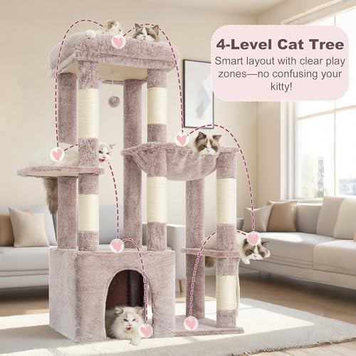 Heavy Duty Cat Tree with Large Base for Large Indoor Cats HCT026MU (Rosy Brown / L)