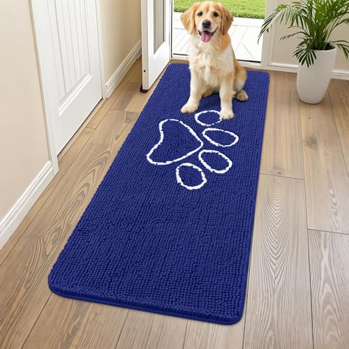 Dog Door Mat for Muddy Paws (59"X24" / Navy Blue and White)