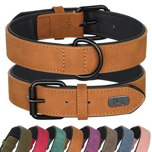 Soft PU Leather Dog Collar (L: Neck 14-18", Width 1" / Light Brown)
