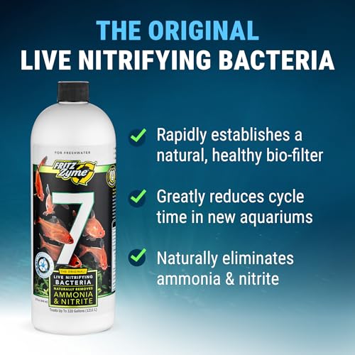 FritzZyme 7 Live Nitrifying Bacteria Naturally Removes Amonia & Nitrite for Freshwater Fish (32 oz)