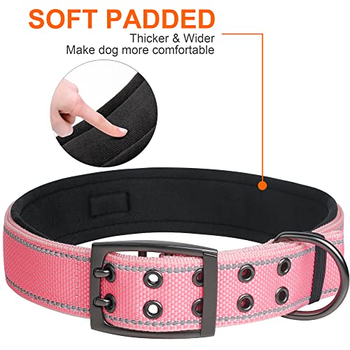 Heavy Duty Dog Collar for Large Dogs with Metal Belt Buckle (X-Large(24"-28") / Pink)