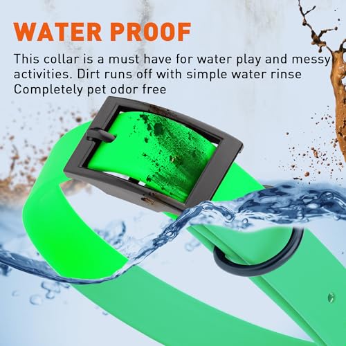 Biothane Waterproof Dog Collar Strong Coated Nylon Webbing with Black Hardware Odor (W1" x L18-22" / Tropical Green)