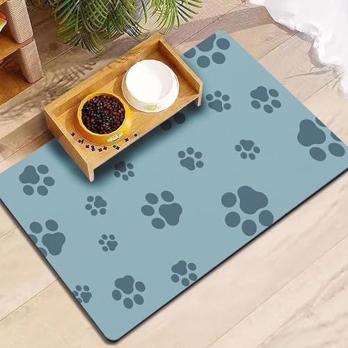 Pet Feeding Mat Dog Cat Food Mat Absorbent No Stains Quick Dry Rubber Bottom Anti (Gray Blue-JY / 16"×24")