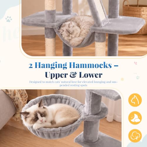 Cat Tree Tower with Padded Platform Bed (53 Inch / Light Gray)