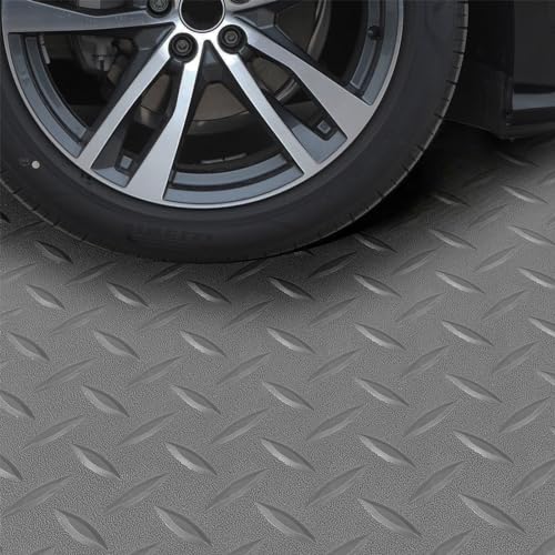 5Ft x 12Ft Rubber Flooring Mats 1.6mm Diamond Plate Flooring Roll (1.6mm-5Ft x 12Ft-Gray)