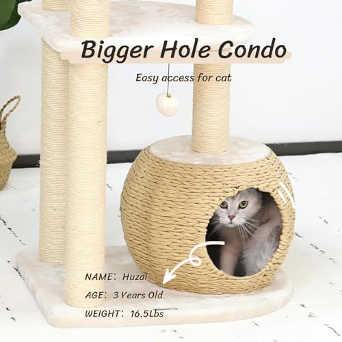 Modern Solid Wood Cat Tree for Large Cats 53 Inch (005 White)