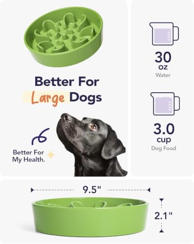2 Pack Ceramic Slow Feeder Dog Bowls (Pink+Green(2 Pieces) / L-3 Cups)