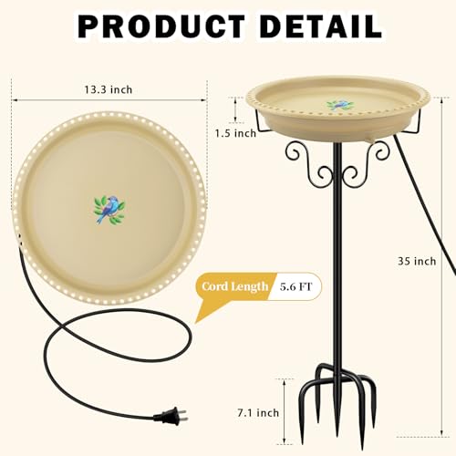 Heated Bird Bath for Outdoors Winter (Khaki)