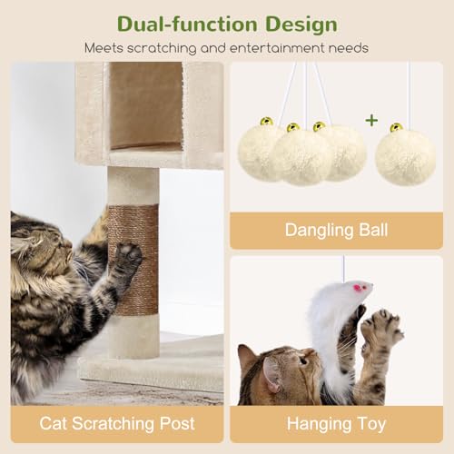 Cat Tree Tower for Multiple Adult Cats (82 inch / Beige)