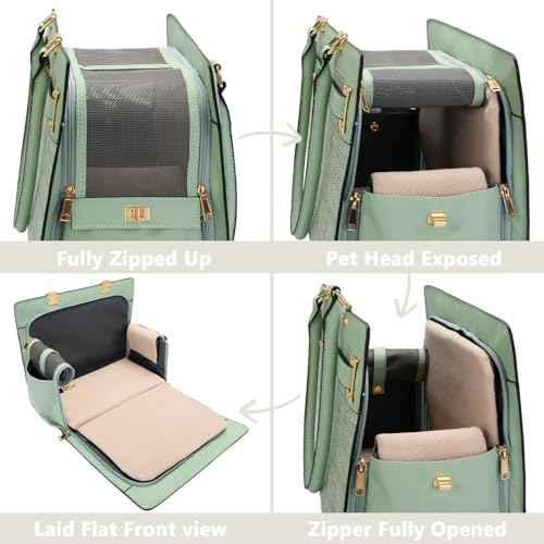 2-in-1 Stylish Dog Purse Carrier Soft-Sided Carriers Travel Tote Bag for Small Dogs Cats, Fashion Foldable Pet Bag for Puppies Small Animals with Pockets (Green, 15" L x 7.5" W x 12.2" H) (Green / 15" L x 7.5" W x 12.2" H)