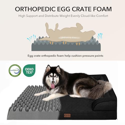 Orthopedic Washable Dog Bed for Extra Large Dogs (Black / 48.0"L x 30.0"W x 8.5"Th)