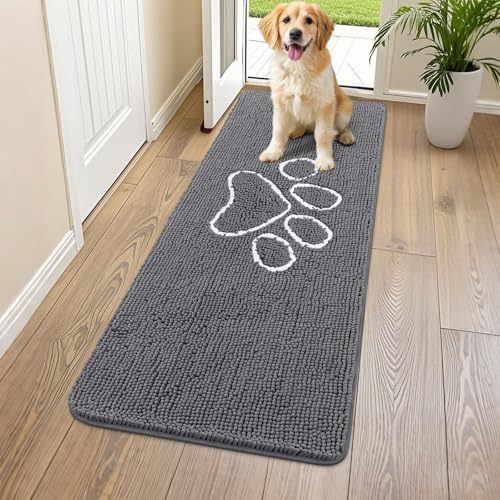 Dog Door Mat for Muddy Paws (59"X24" / Dark Grey and White)
