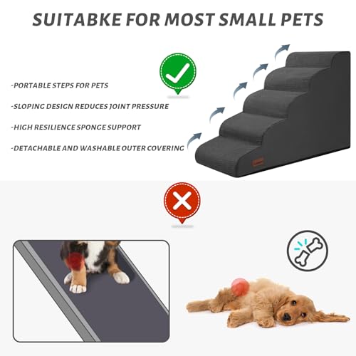 Dog Stairs for High Bed (Black / Standard 5-Step 22.2"H)