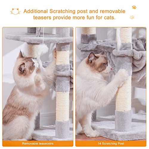 Cat Tree 70 inches Tall Cat Tower for Indoor Large Cats HCT032W (Light Gray / 70.08 inch)