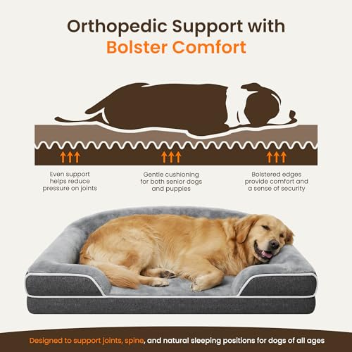 Orthopedic Dog Bed for Giant&Multiple Dogs (Dark Grey / 53.0"L x 42.0"W x 8.0"Th)