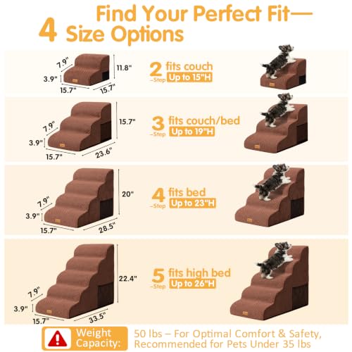 High Density Foam Dog Steps 5 Tiers (Brown / 33.1*15.7*22.5)