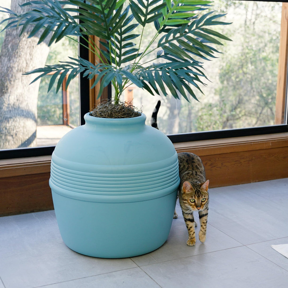 Original Hidden Litter Box Planter (Palm Plant / Essentials Kit / Coastal Blue)