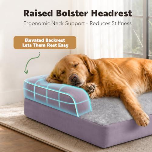 XXL Orthopedic Waterproof Dog Bed with Bolster for Extra Large Dogs (45.0"L x 35.0"W x 8.0"Th / Purple)