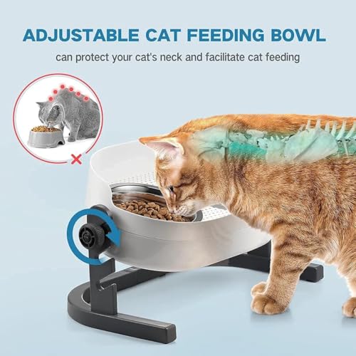 Height Adjustable Cat Elevated Bowls Stainless Steel Dog Food Water Bowls (Medium)