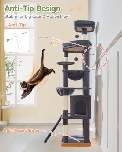 Cat Tree for Large Cats (Smoky Gray / 72 Inches)
