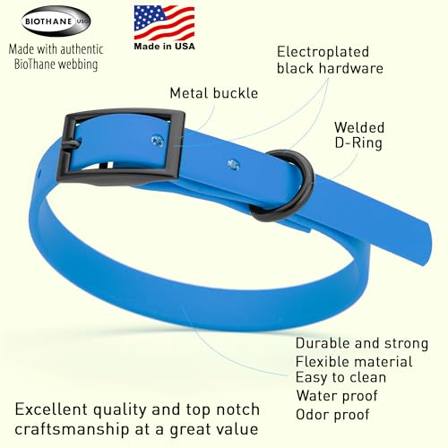 Biothane Waterproof Dog Collar Strong Coated Nylon Webbing with Black Hardware Odor (W1/2" x L9-12" / Cerulean Blue)